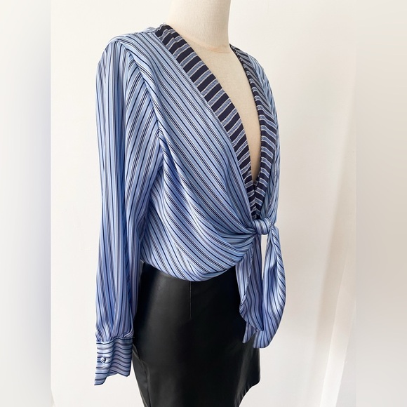 Zara Blue Striped Wrap Bodysuit, Size M - Picture 13 of 14